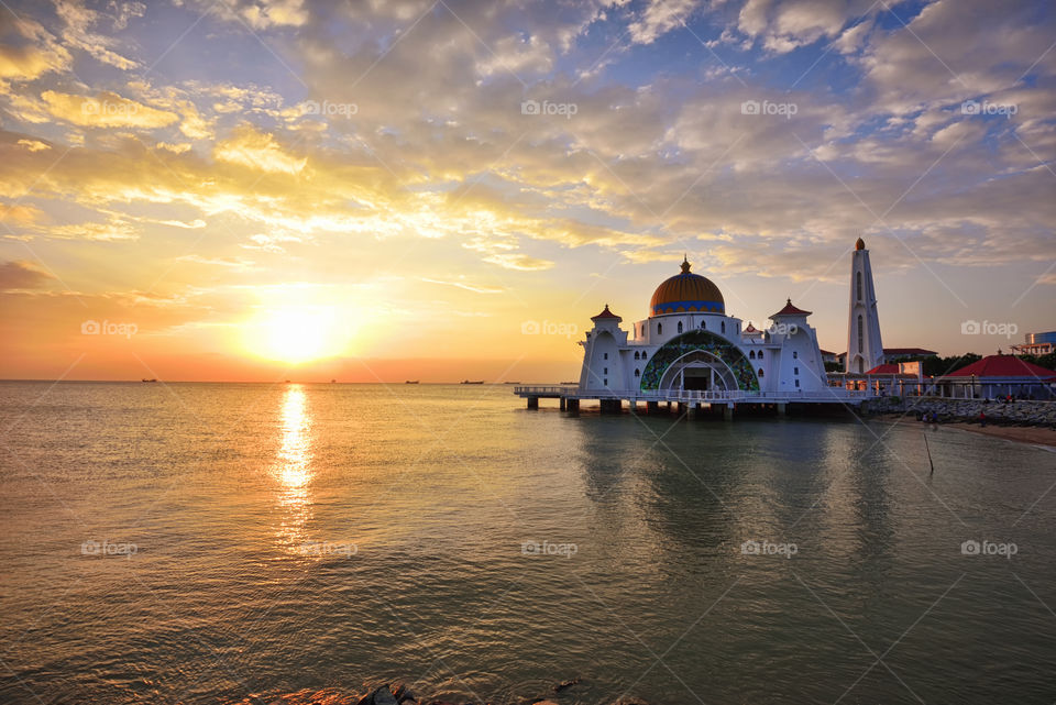 Sunset over Straits Mosque, Malacca