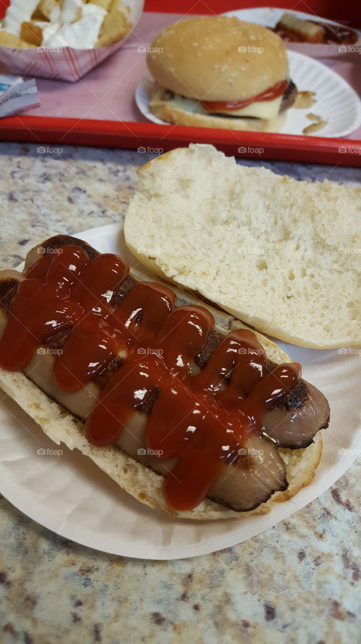 White Hot Dog With Ketchup