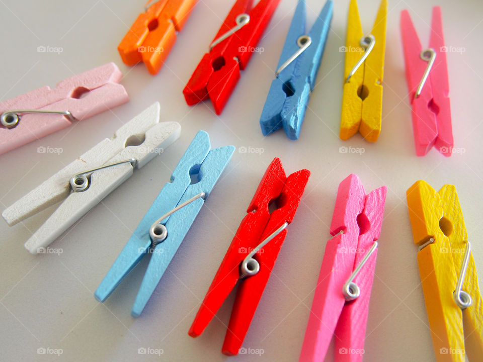 Close-up of various clothpins