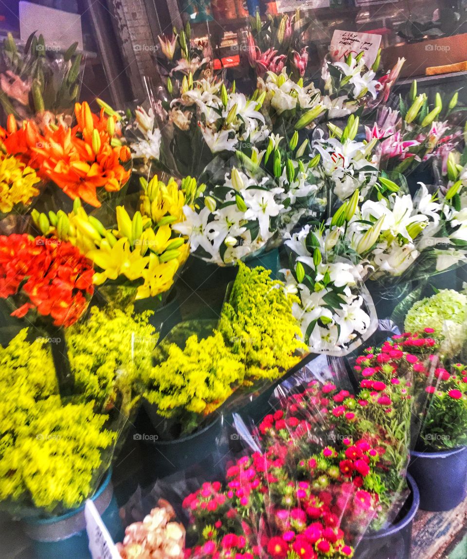 Flowers For Sale. A flower stand