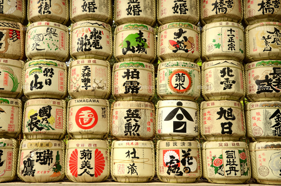 Barrels of sake in a Japanese temple