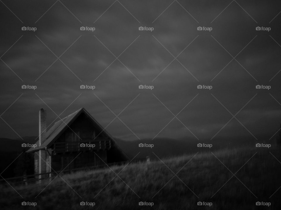 Monochrome, No Person, Barn, Landscape, Sunset