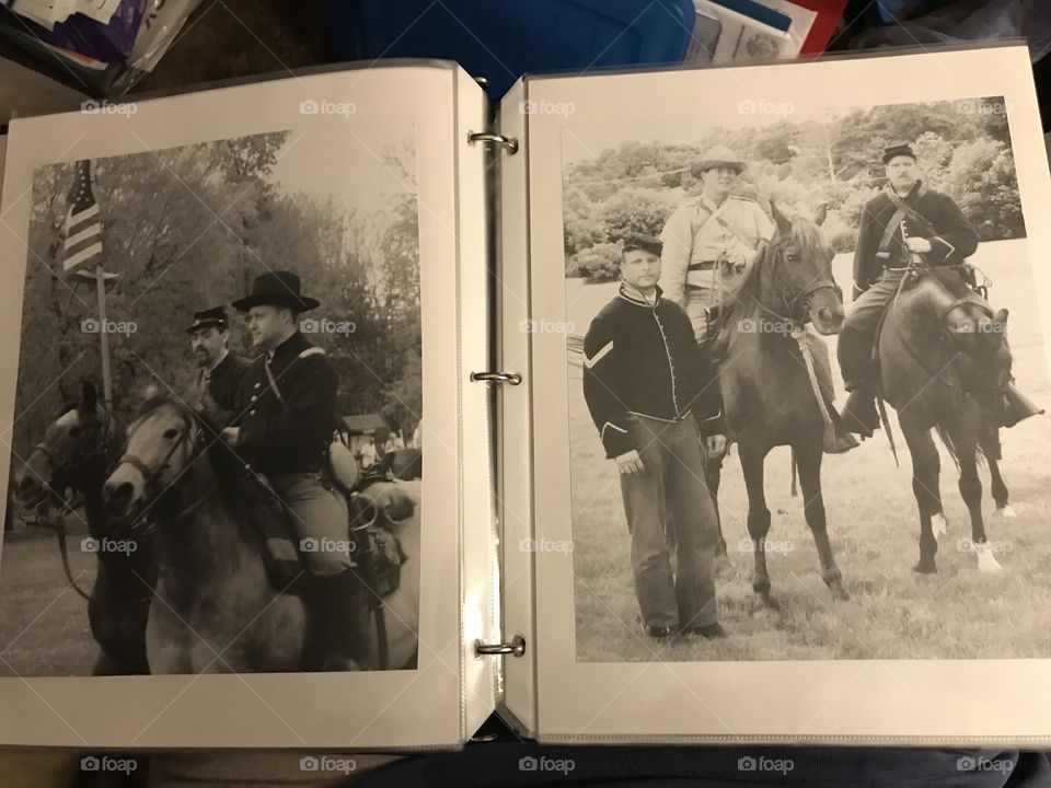 Inside pages of a homemade US cavalryman picture book. See the preceding photo of the front of the Bible in the form of a green 3-ring binder.