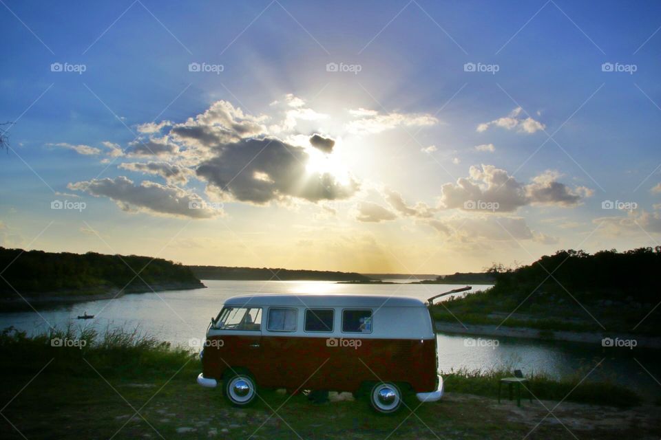 Vw sunset. a campout on belton lake in texas 