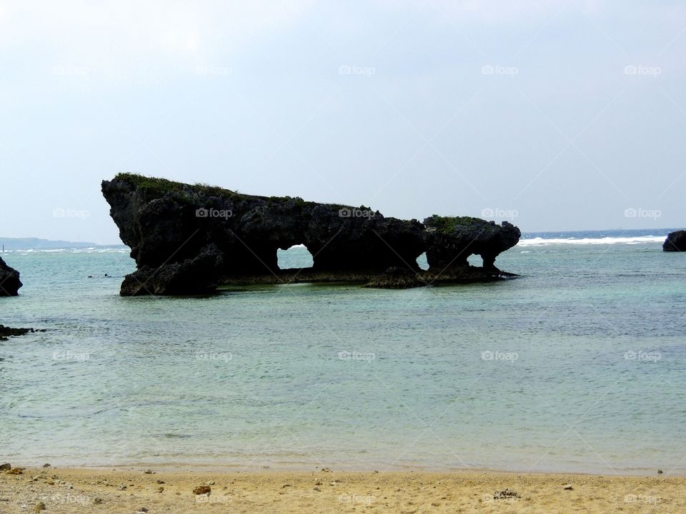 Beach shore. Okinawa beach shoreline