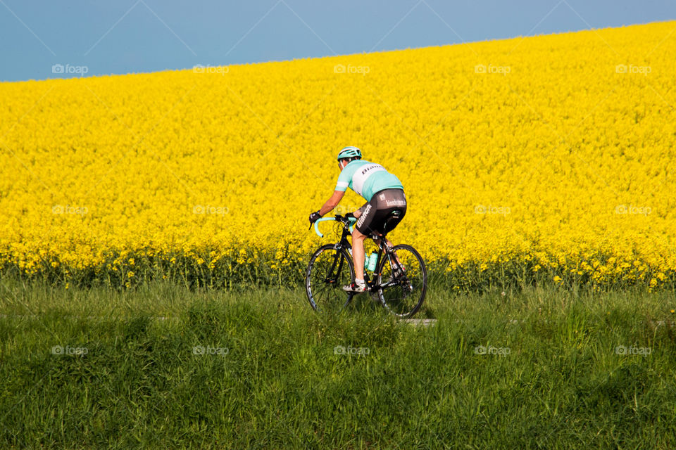 Biker and the yellow flowers 