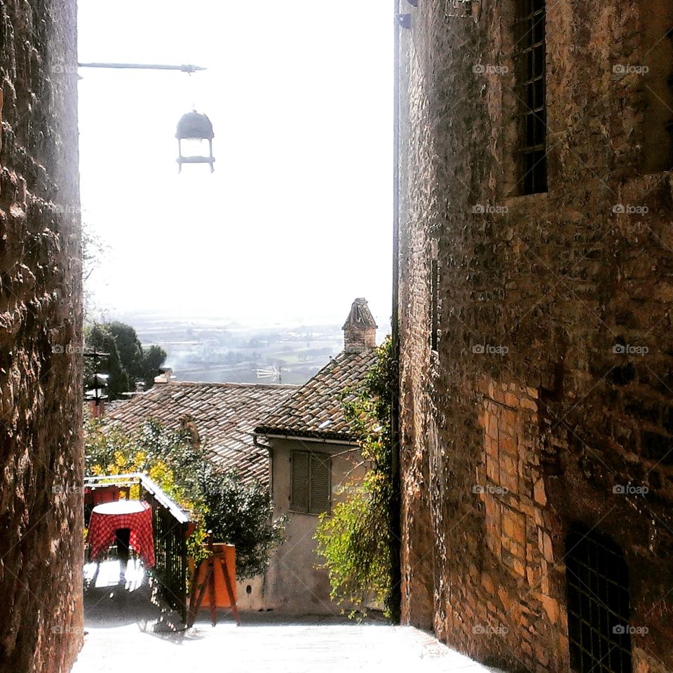lunch with a view. small cafe in Assisi, Italy