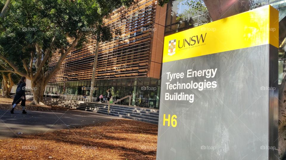 Signboard to the Tyree Energy Technologies Building (TETB) of the University of New South Wales, Sydney, Australia. The building is designated H6.