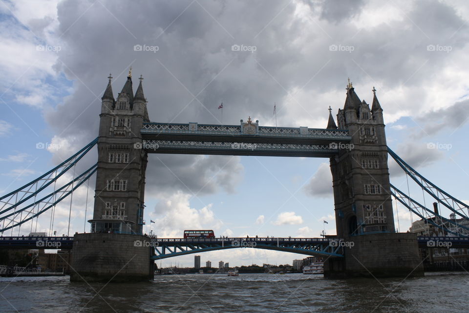 London bridge from a harbor view on a cloudy day