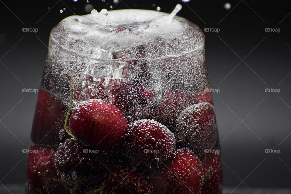 Creative shot. Cherries plus sparkling water in the house