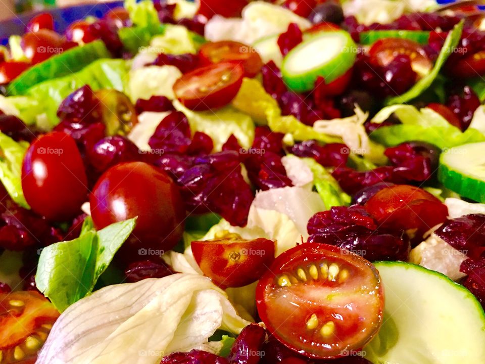 Delicious 😋 Healthy Salad, Craisins,  tomatoes, lettuce, cucumbers etc 