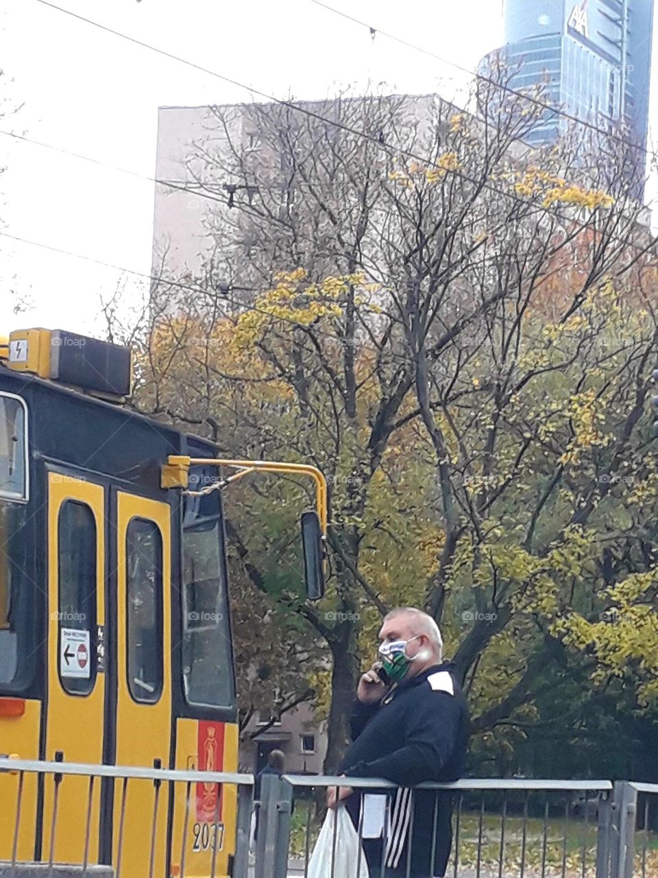 city tramway in autumn