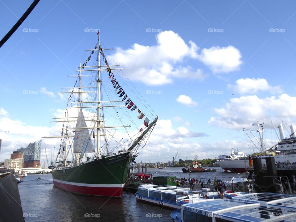 Rickmer Rickmers old sailing ship decorated for the harbor birthday in Hamburg 2019 