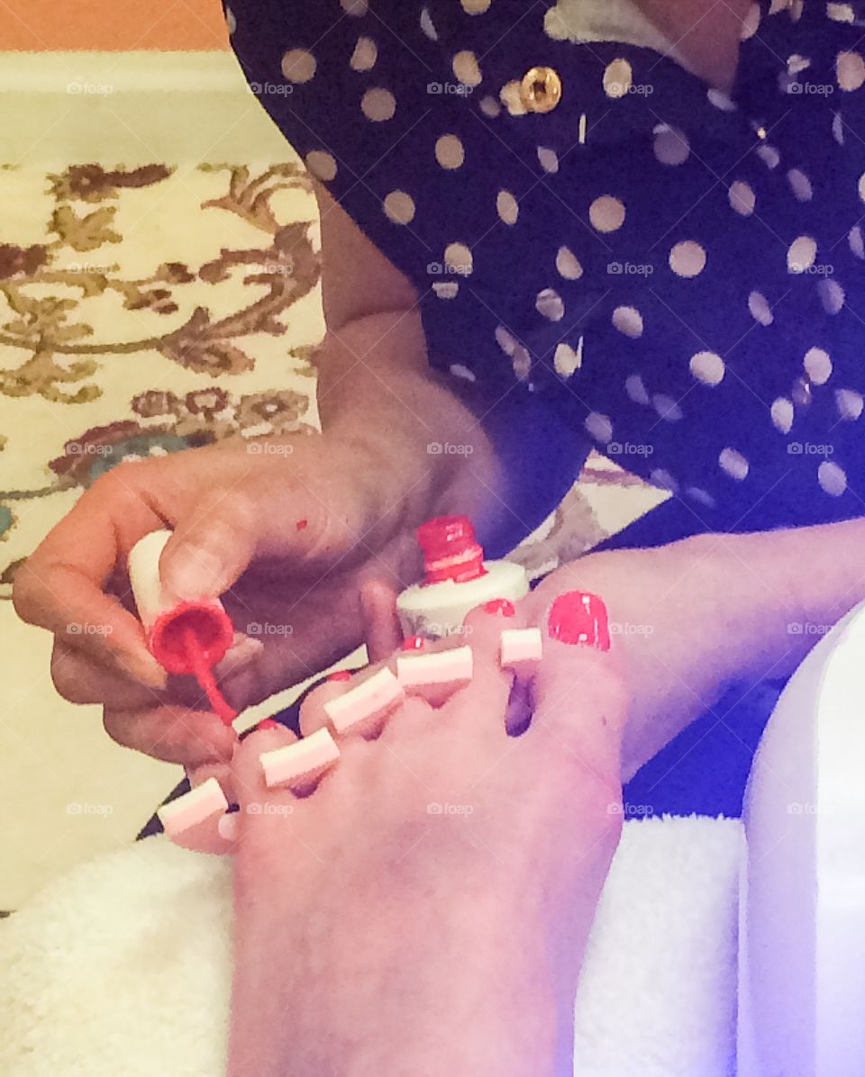Red toenail polish 