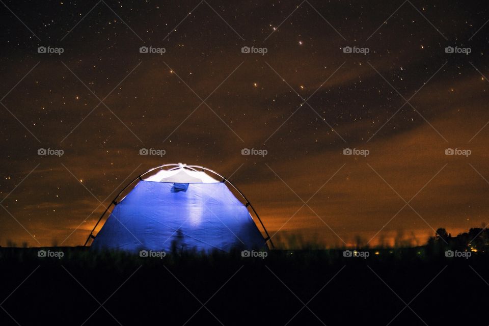 Tent at michigan at night