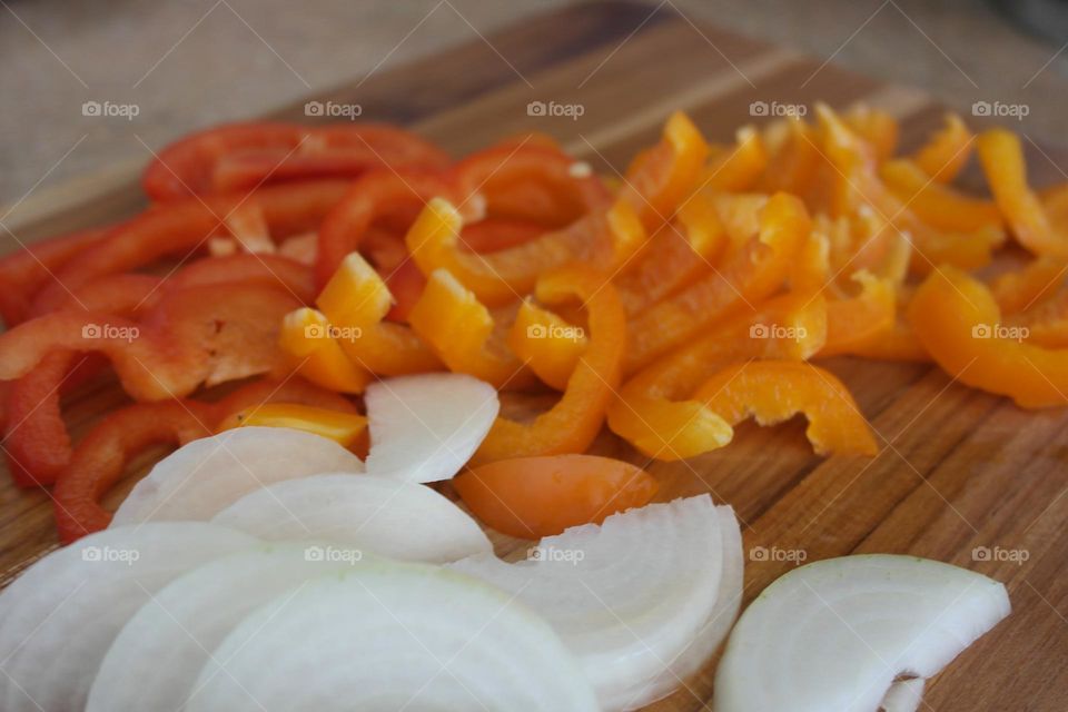 Chopped bell pepper and onions 