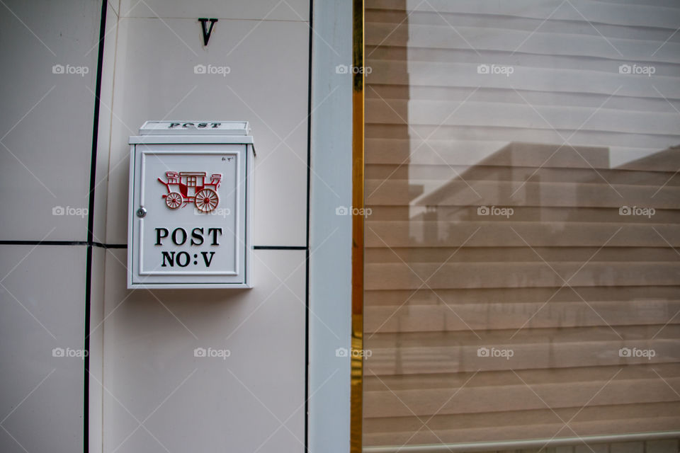 postbox, white, red, letters, window