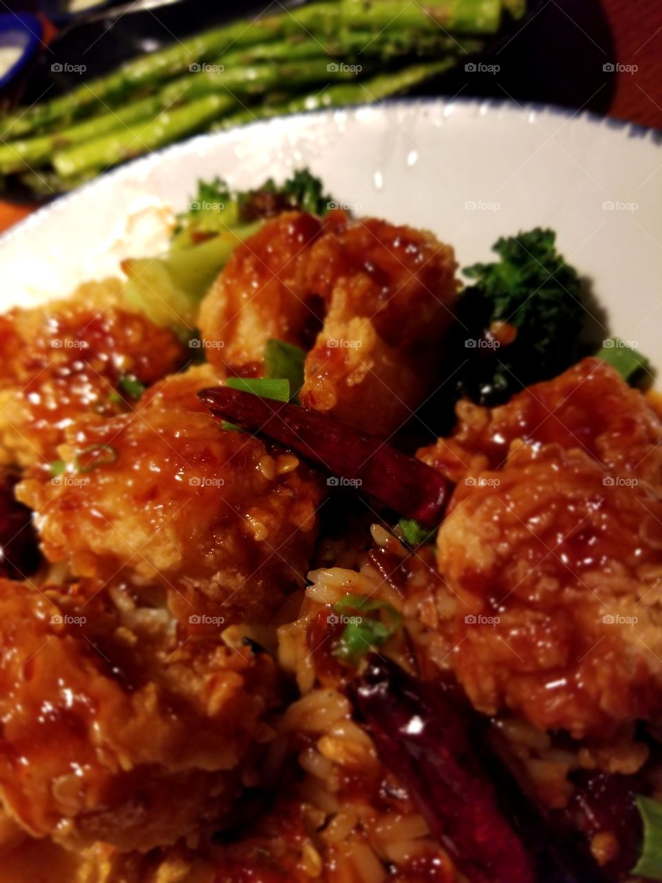 Blurpy Blob of Blue Barely Noticeable with the Spicy Dragon Shrimp and Broccoli