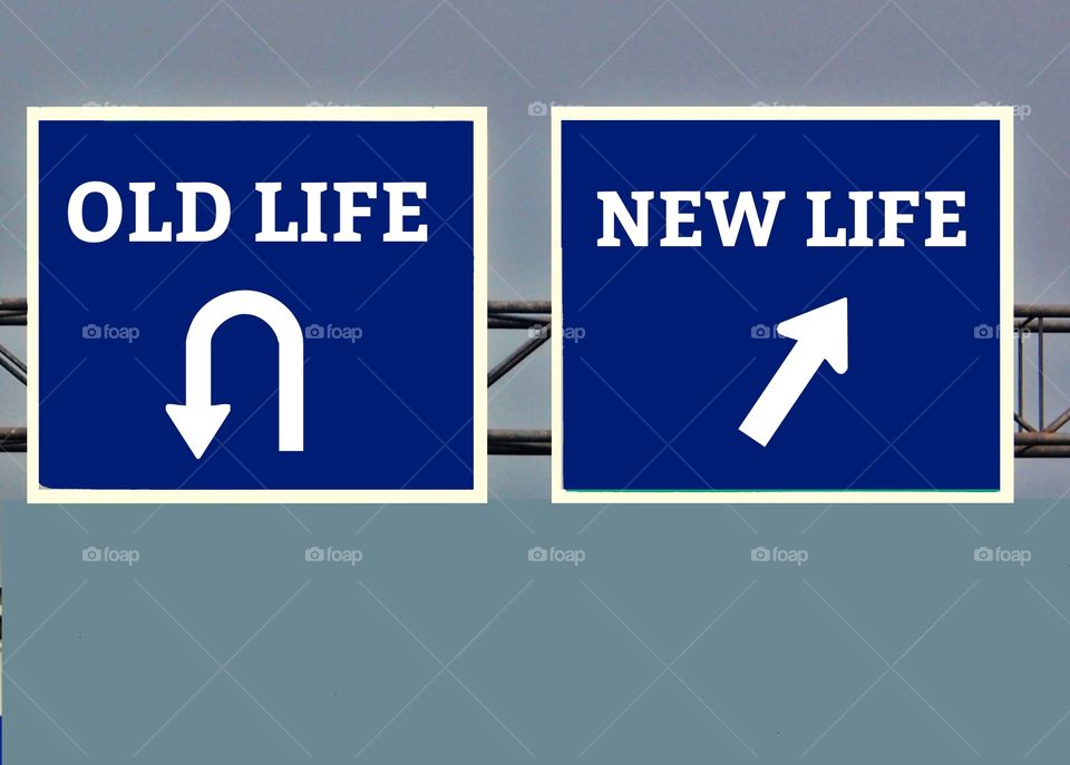 Signpost,old life and new life signs,change or choice