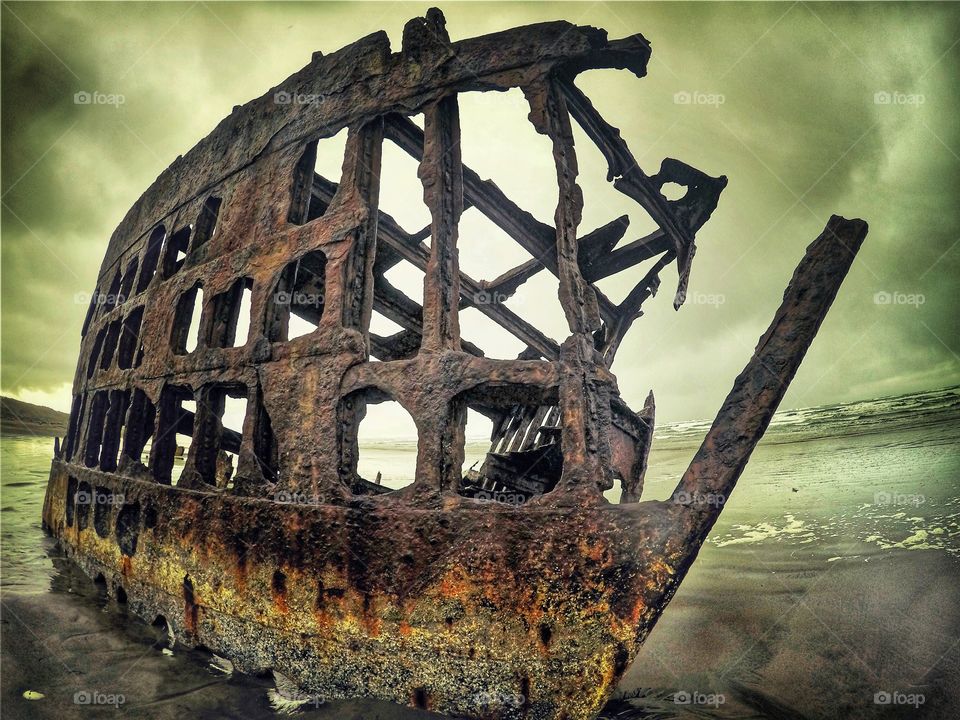 An old abandoned ship at beach