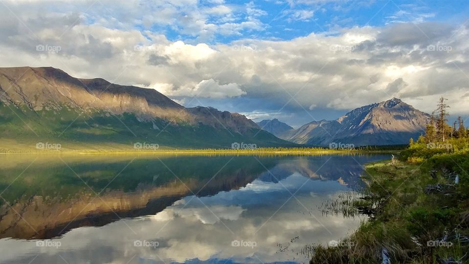 Pristine and beautiful, wilderness lake. Deep into Alaska's Wrangell St Elias Park and Reserve