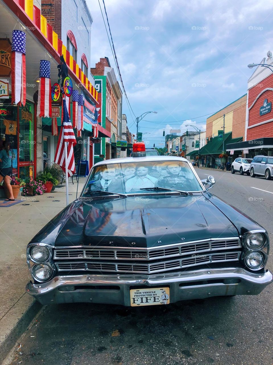 Andy Griffith’s police car in hometown of Mount Airy, North Carolina (aka Mayberry) - characters included