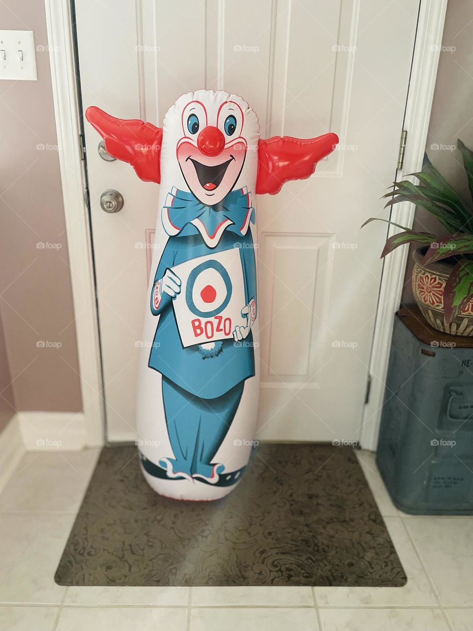 Bozo the clown by the door, Bozo the clown Bop Bag, kids punching bag, clown decor, clown toys for kids, toys that expend energy 