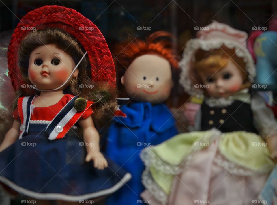 Collection Of Vintage Dolls. Antique Dolls In A Toy Collection
