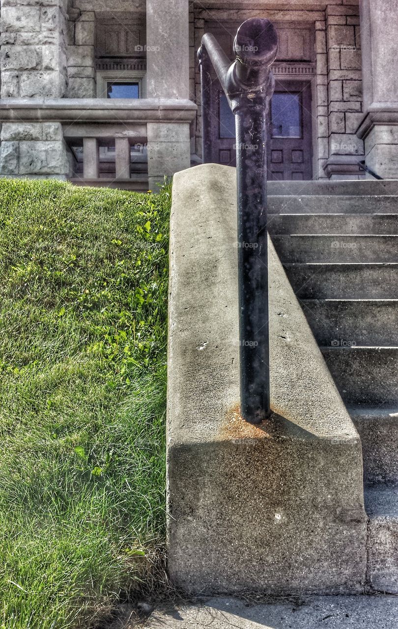 Looking Up. Old Railing and Steps