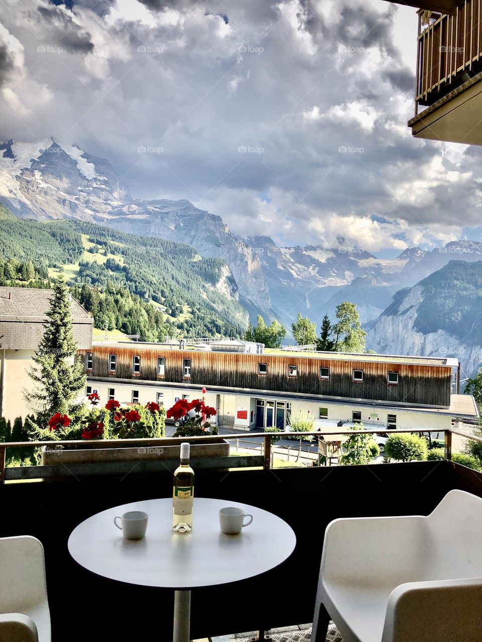 A moody mountain view looking from our hotel patio over the valley of Lauterbrunnen; this is what perfection looks like. 