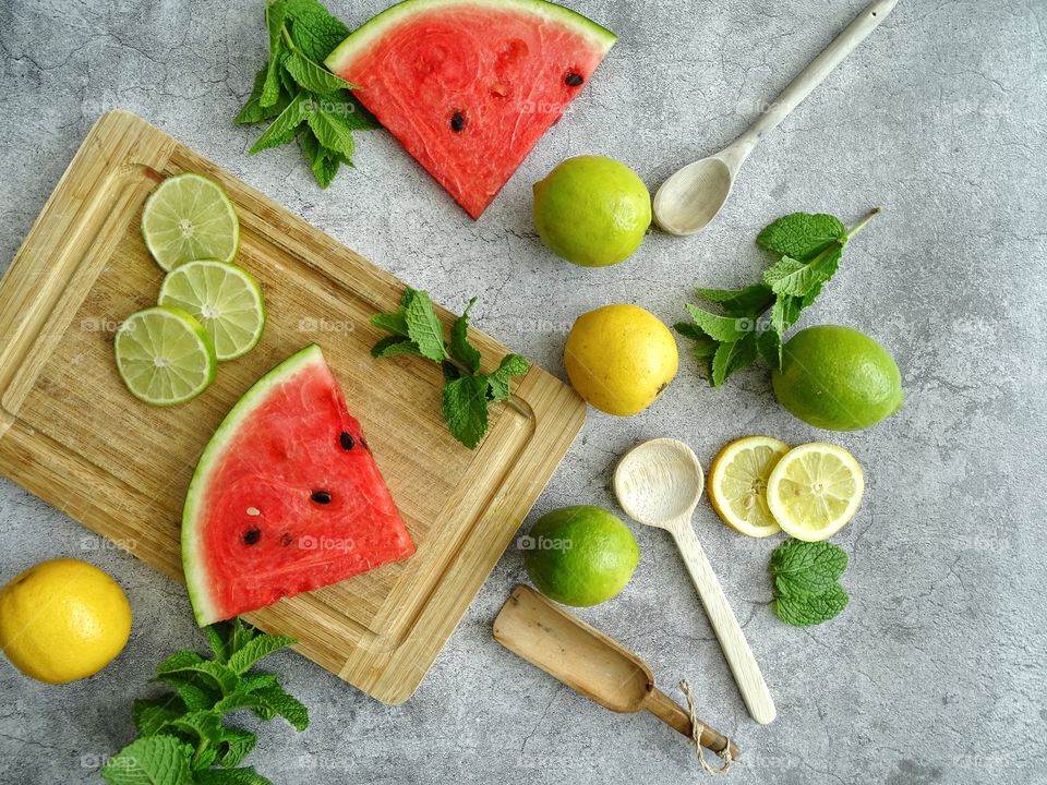 Flatlay of fresh fruits 