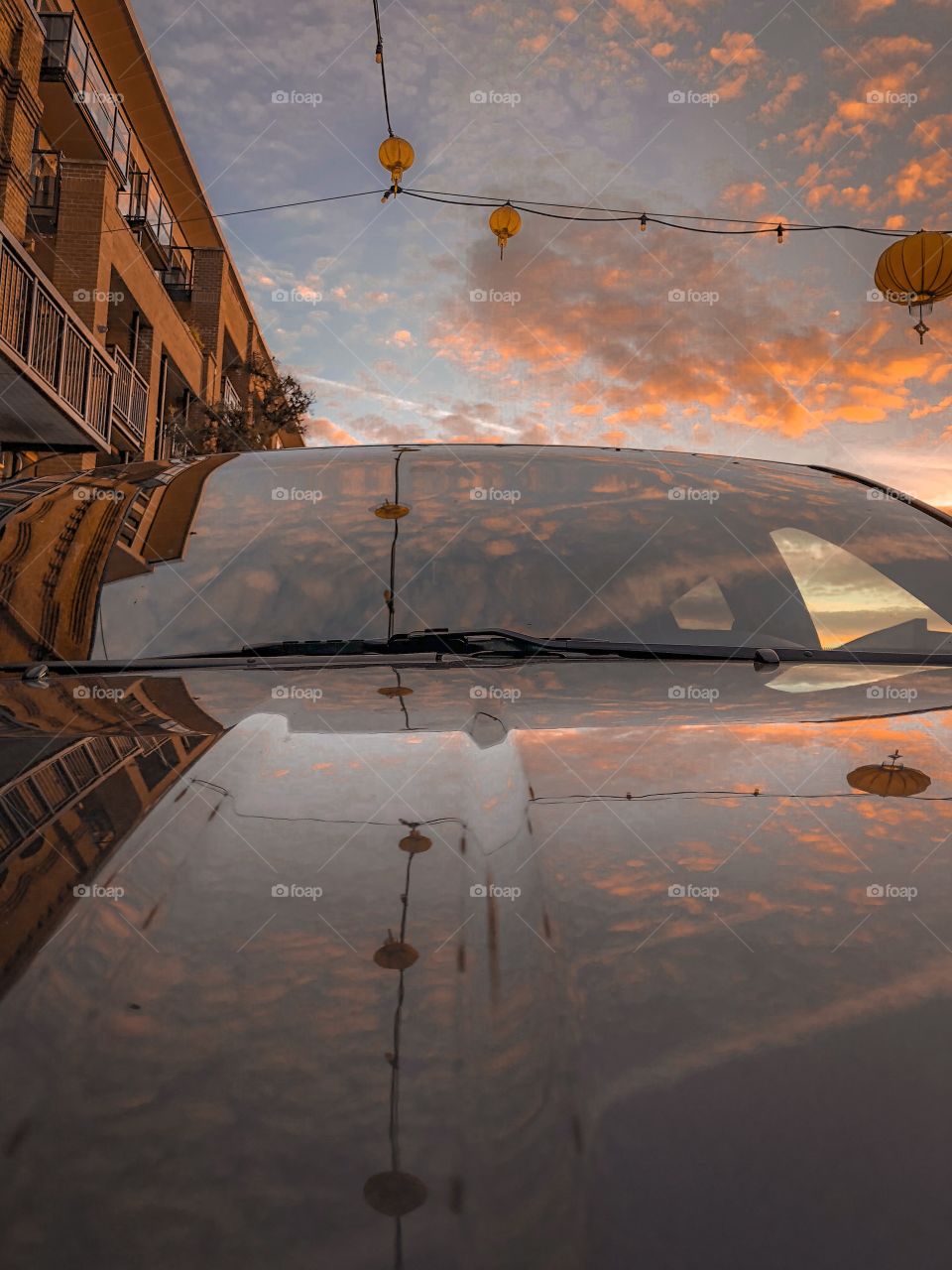 Beautiful Sunset Reflection on Car