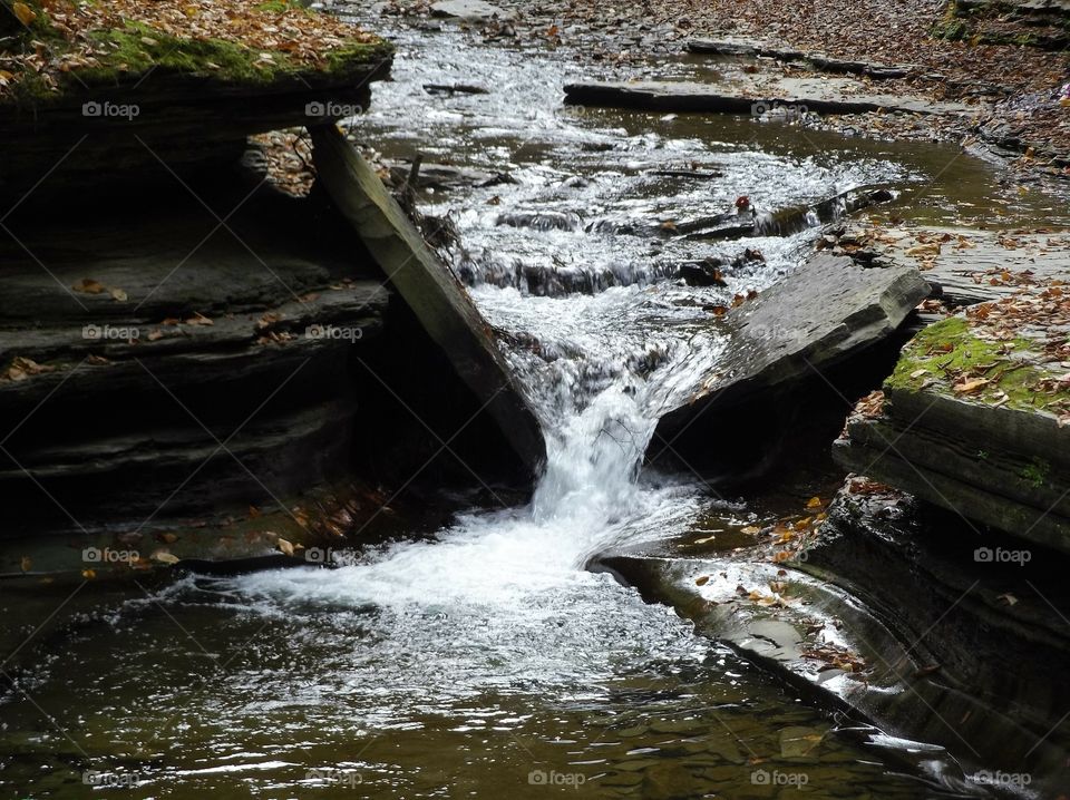 water flowing in a stream at Stony Brook State Park in NY