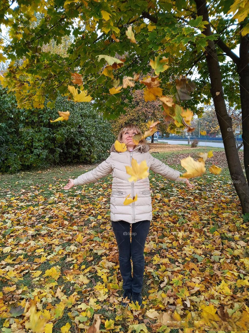 Fall Wins! (Bonus Exclusive Mission)
girl throws yellow maple leaves