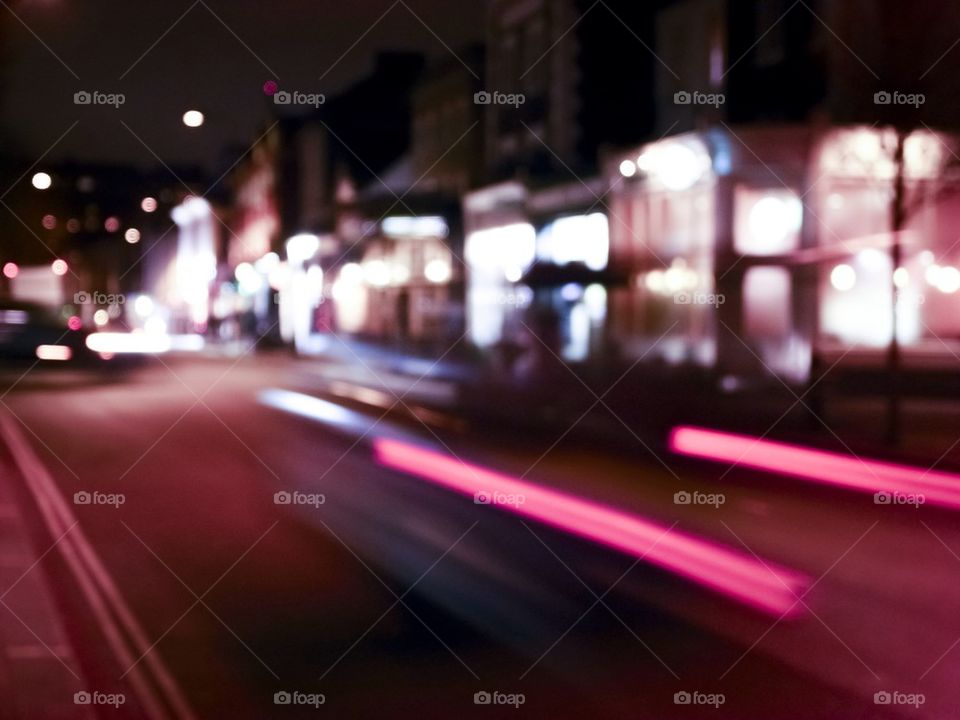Londons traffic at night blurred