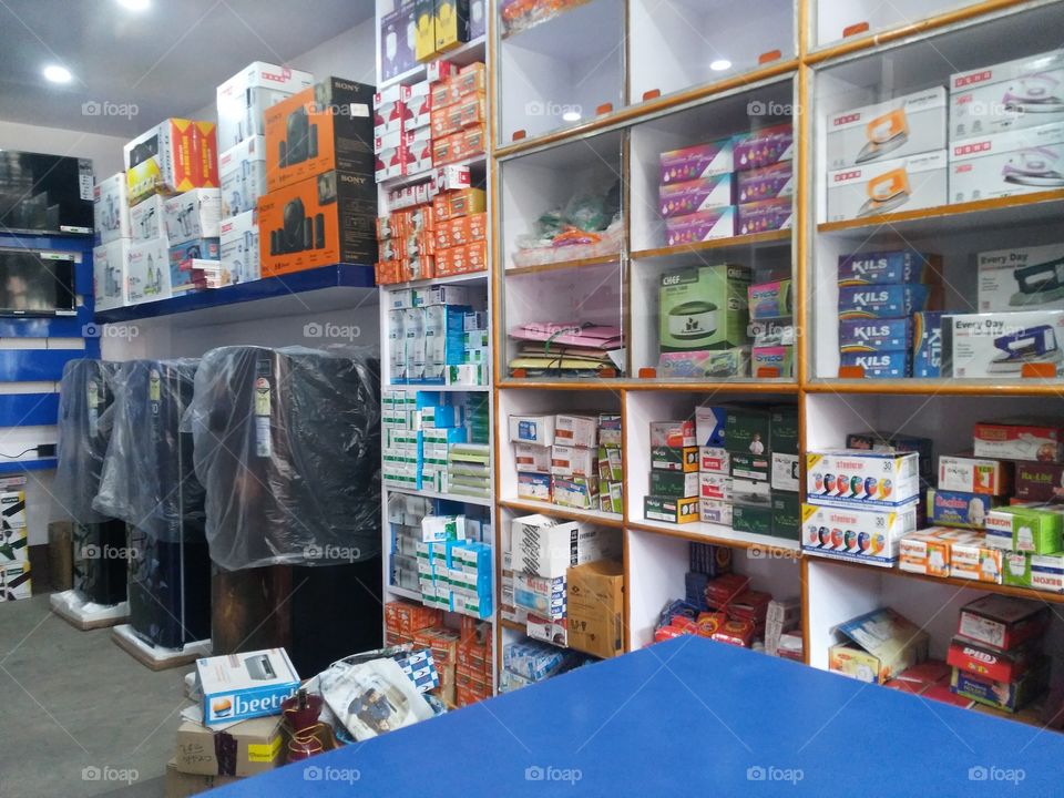 Refrigerators located on an electronic store, we get all kinds of goods in our electronic stores.