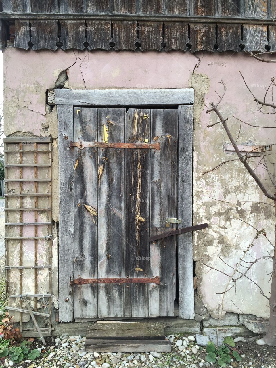 Vintage door on a very old house at Reichenau, Lake Constance 