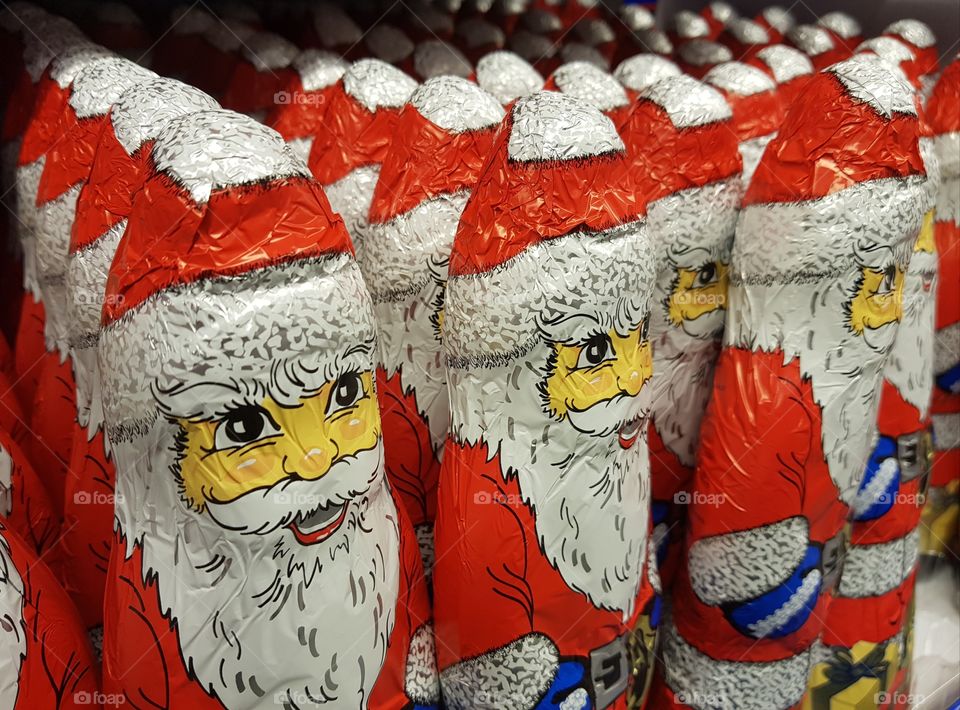 Santa Claus chocolate for sale in a shop during Christmas season.