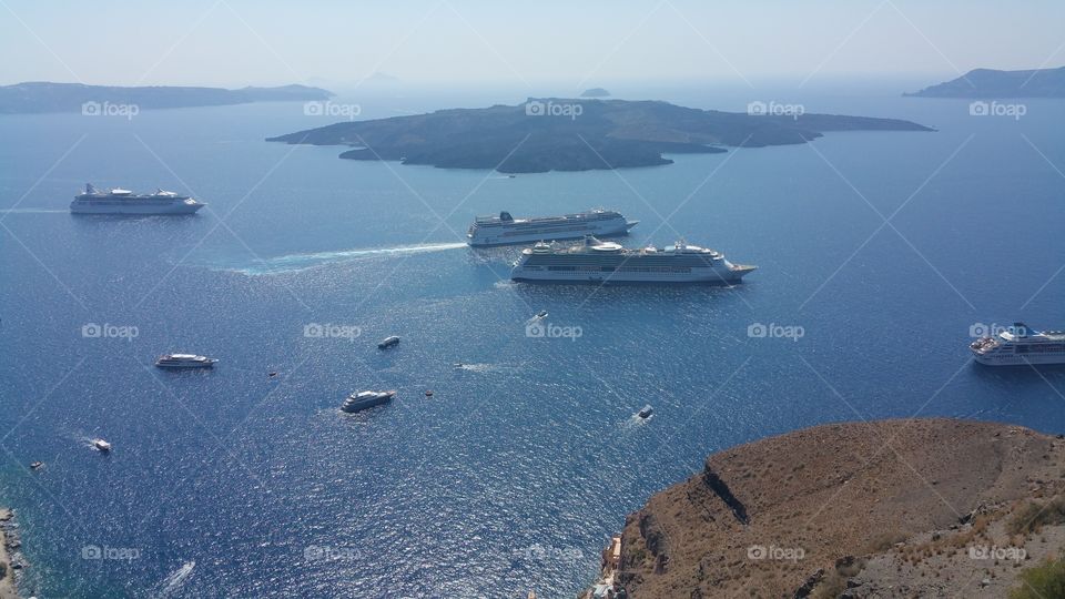 Ships in Santorini waters