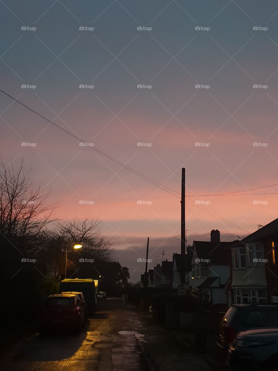 Pink sky on a winter morning gives a mix of beautiful sky colours