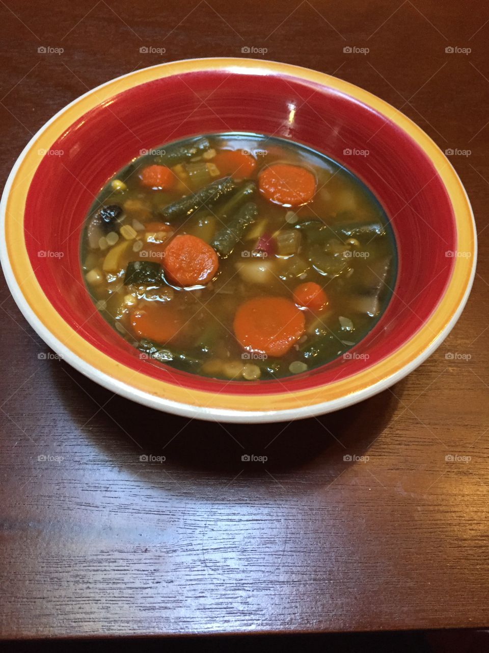 Homemade vegetable soup to warm up on a chilly day. 