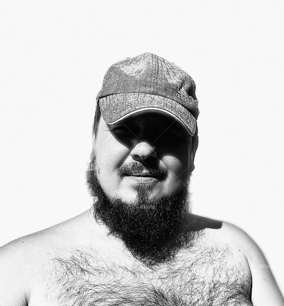 Nude beard man black and white portrait