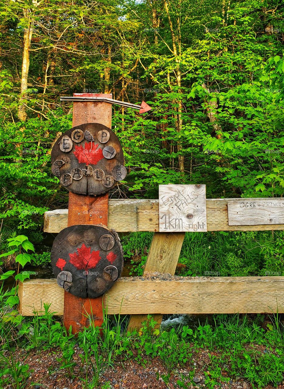 Trail marker to Egypt Falls Cape Breton.