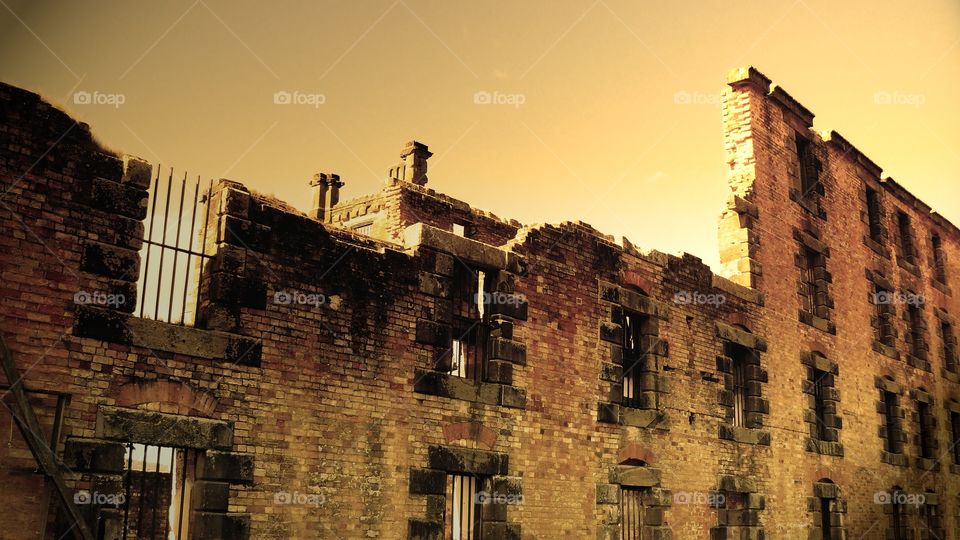 Old jail vintage building. Vintage photo of old jail in Tasmania 