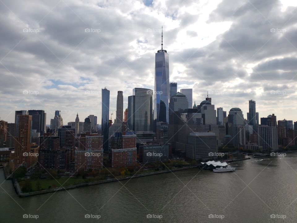 New York City skyline from helicopter