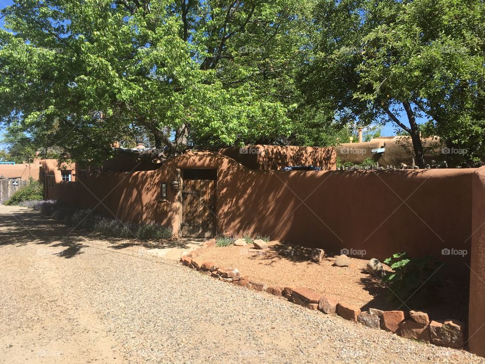 Santa Fe Gate with Adobe Fence