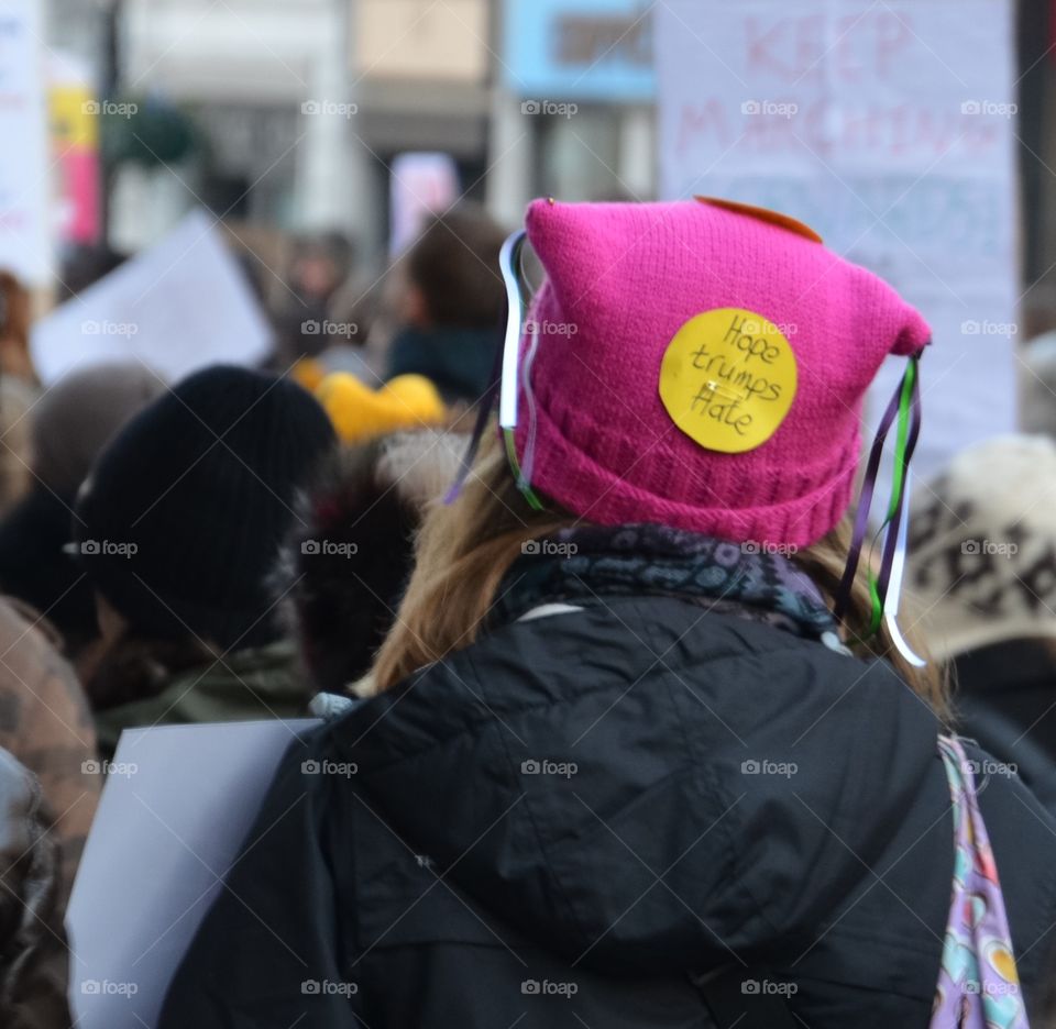 Pussy Hat captured at London Women's March 2017