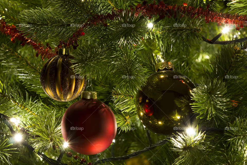 Christmas balls hanging in the tree