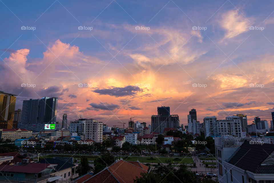 sunset in Phnom Penh city