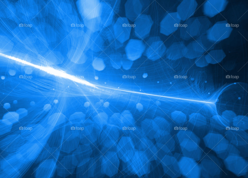 glowing blue curved lines over dark Abstract Background with bokeh lights space universe. Illustration